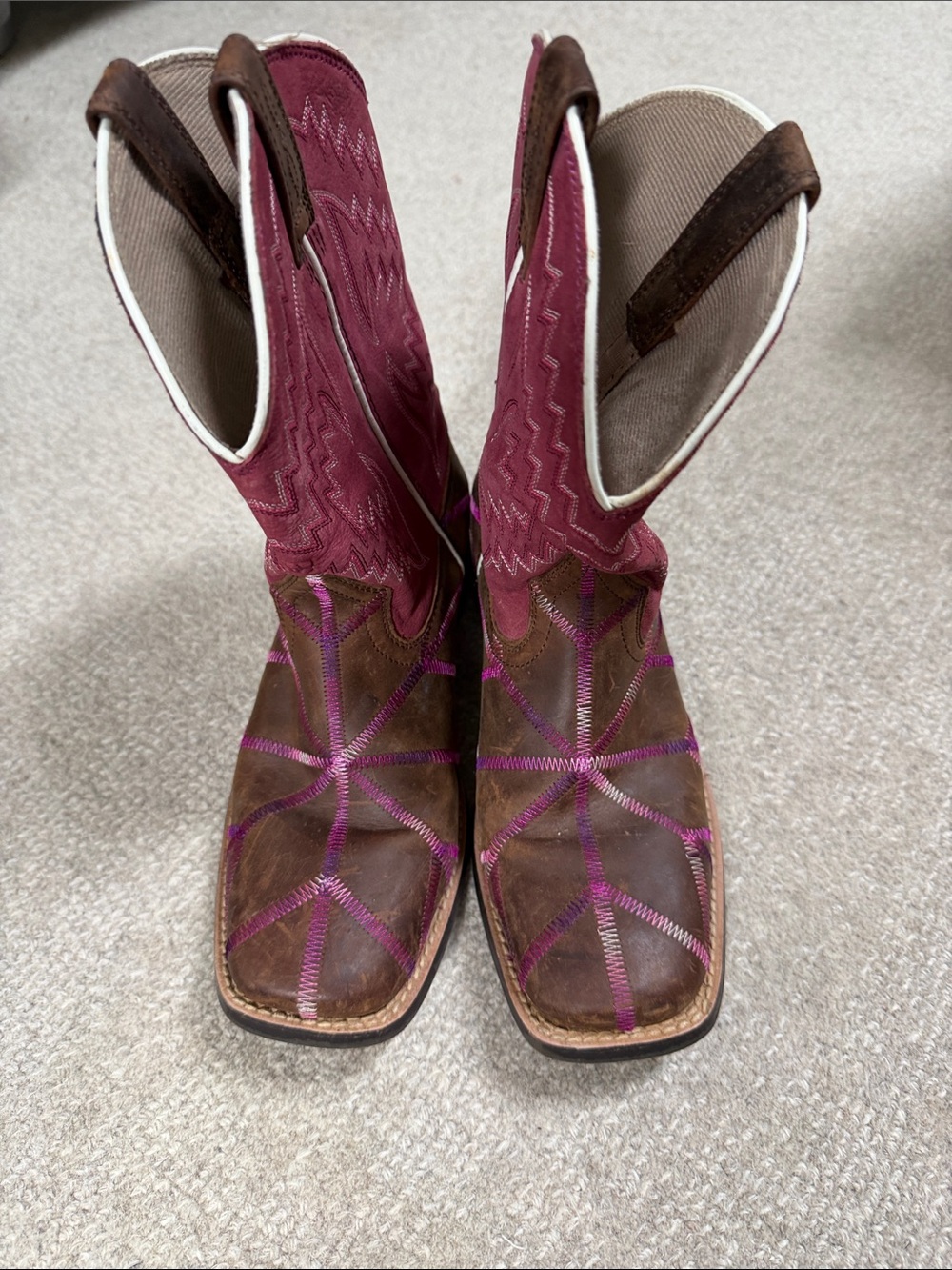 Ariat Brown Leather Heeled Boots with Pink Shaft